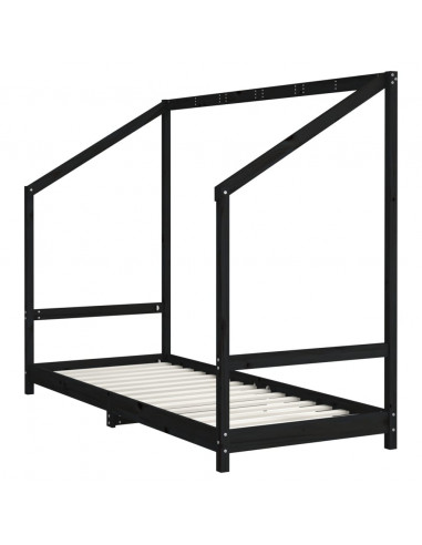 Giroletto per Bambini Nero 80x200 cm in Legno Massello di Pino