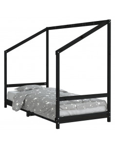 Giroletto per Bambini Nero 90x200 cm in Legno Massello di Pino 2