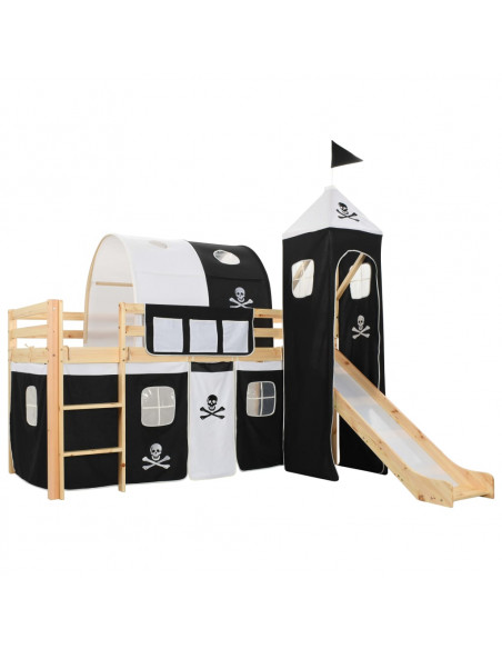 Letto a Castello per Bambini Scivolo e Scala in Pino 97x208cm