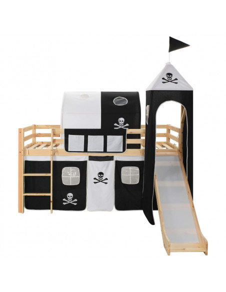 Letto a Castello per Bambini Scivolo e Scala in Pino 97x208cm