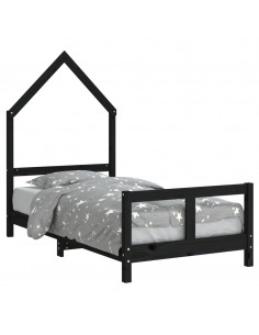 Giroletto per Bambini Nero 80x160 cm in Legno Massello di Pino 2