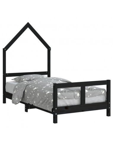 Giroletto per Bambini Nero 80x160 cm in Legno Massello di Pino