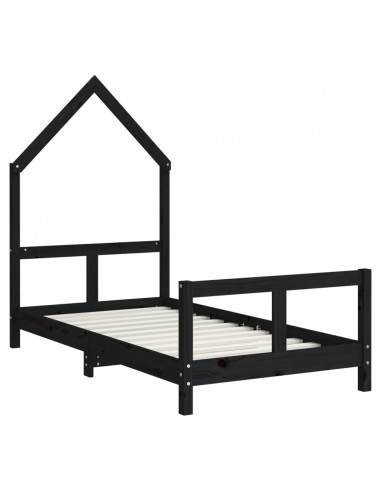 Giroletto per Bambini Nero 80x160 cm in Legno Massello di Pino