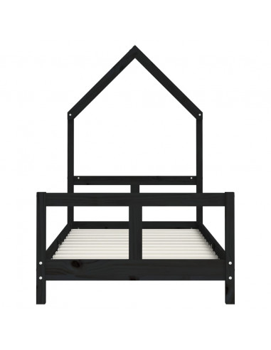 Giroletto per Bambini Nero 80x160 cm in Legno Massello di Pino