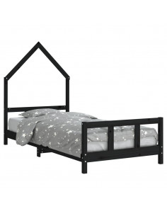 Giroletto per Bambini Nero 90x200 cm in Legno Massello di Pino 2