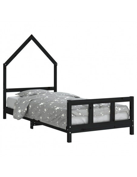 Giroletto per Bambini Nero 90x200 cm in Legno Massello di Pino