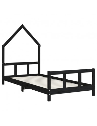 Giroletto per Bambini Nero 90x200 cm in Legno Massello di Pino