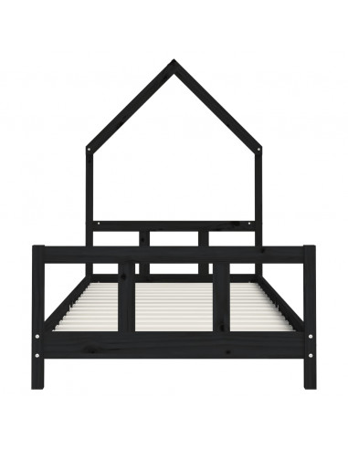 Giroletto per Bambini Nero 90x200 cm in Legno Massello di Pino