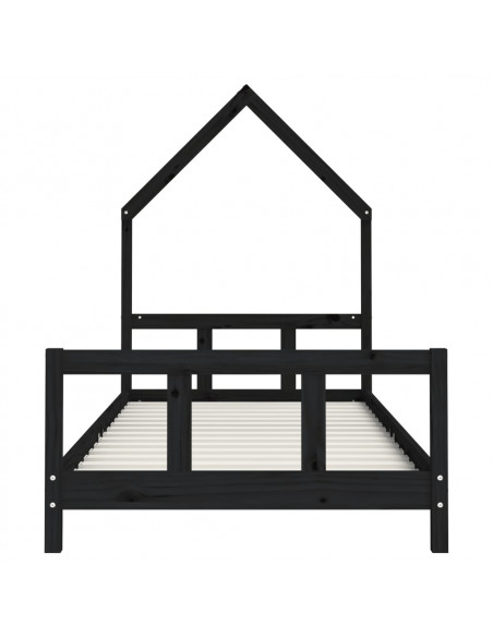 Giroletto per Bambini Nero 90x200 cm in Legno Massello di Pino