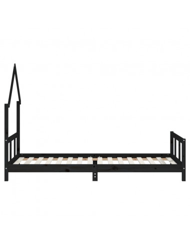 Giroletto per Bambini Nero 90x200 cm in Legno Massello di Pino