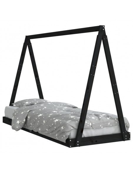 Giroletto per Bambini Nero 80x200 cm in Legno Massello di Pino