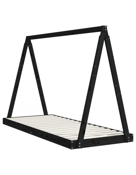 Giroletto per Bambini Nero 80x200 cm in Legno Massello di Pino