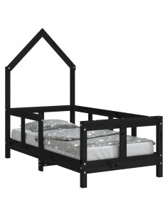 Giroletto per Bambini Nero 70x140 cm in Legno Massello di Pino 2