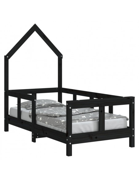 Giroletto per Bambini Nero 70x140 cm in Legno Massello di Pino