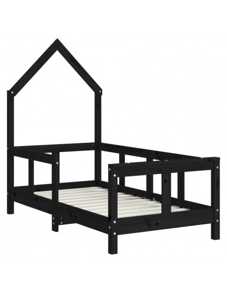 Giroletto per Bambini Nero 70x140 cm in Legno Massello di Pino