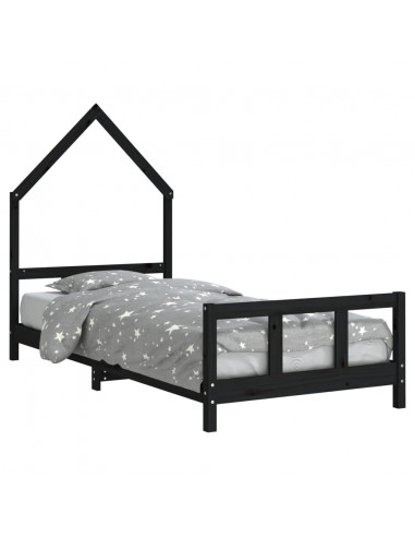 Giroletto per Bambini Nero 90x190 cm in Legno Massello di Pino