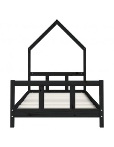 Giroletto per Bambini Nero 90x190 cm in Legno Massello di Pino