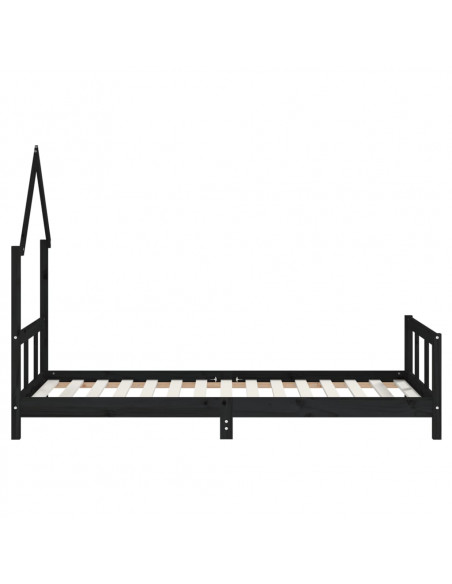 Giroletto per Bambini Nero 90x190 cm in Legno Massello di Pino