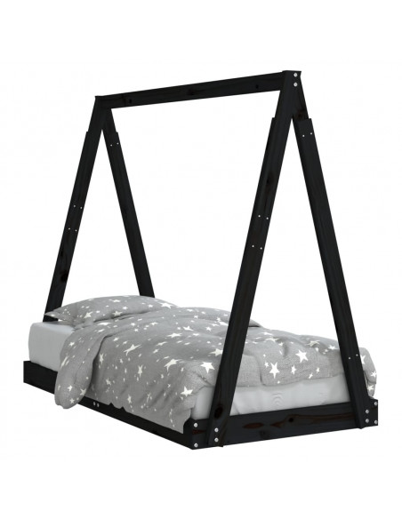 Giroletto per Bambini Nero 70x140 cm in Legno Massello di Pino