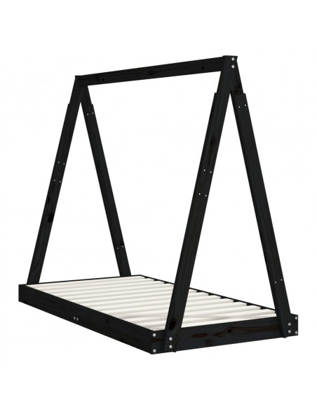 Giroletto per Bambini Nero 70x140 cm in Legno Massello di Pino