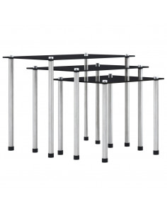 Tavolini Impilabili 3 pz Neri in Vetro Temperato 2