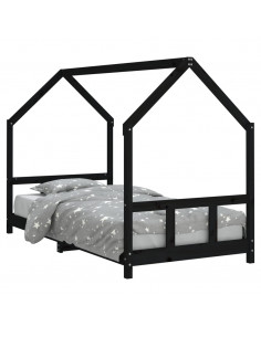Giroletto per Bambini Nero 90x190 cm in Legno Massello di Pino 2