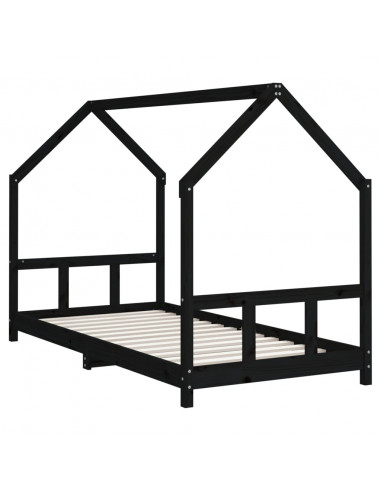 Giroletto per Bambini Nero 90x190 cm in Legno Massello di Pino