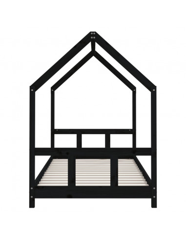 Giroletto per Bambini Nero 90x190 cm in Legno Massello di Pino