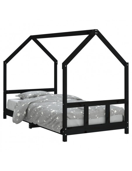 Giroletto per Bambini Nero 90x200 cm in Legno Massello di Pino