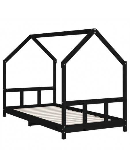 Giroletto per Bambini Nero 90x200 cm in Legno Massello di Pino