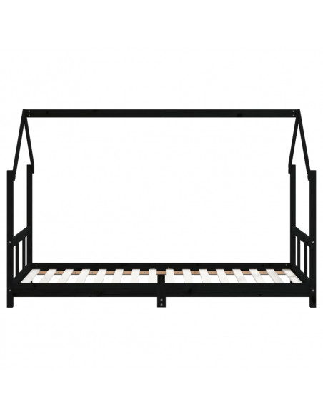 Giroletto per Bambini Nero 90x200 cm in Legno Massello di Pino