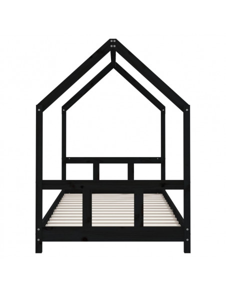 Giroletto per Bambini Nero 90x200 cm in Legno Massello di Pino