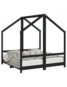 Giroletto per Bambini Nero 2x(70x140) cm Legno Massello di Pino 2