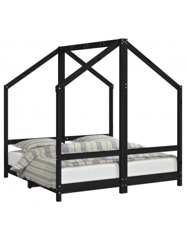 Giroletto per Bambini Nero 2x(70x140) cm Legno Massello di Pino