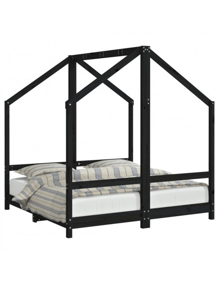Giroletto per Bambini Nero 2x(70x140) cm Legno Massello di Pino