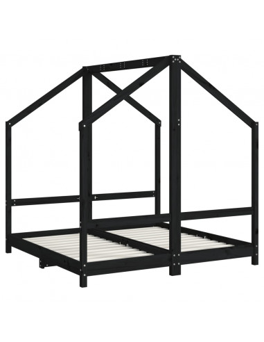 Giroletto per Bambini Nero 2x(70x140) cm Legno Massello di Pino