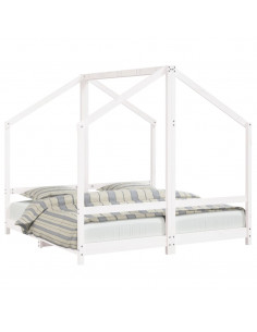 Giroletto per Bambini Bianco 2x(80x160)cm Legno Massello Pino 2