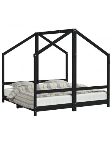 Giroletto per Bambini Nero 2x(80x160) cm Legno Massello di Pino