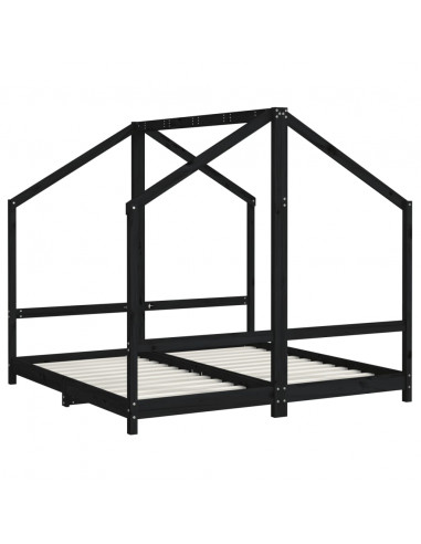 Giroletto per Bambini Nero 2x(80x160) cm Legno Massello di Pino