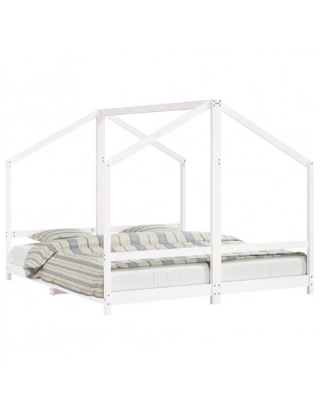 Giroletto per Bambini Bianco 2x(90x200) cm Legno Massello Pino