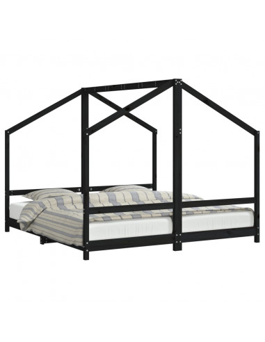 Giroletto per Bambini Nero 2x(90x190) cm Legno Massello di Pino