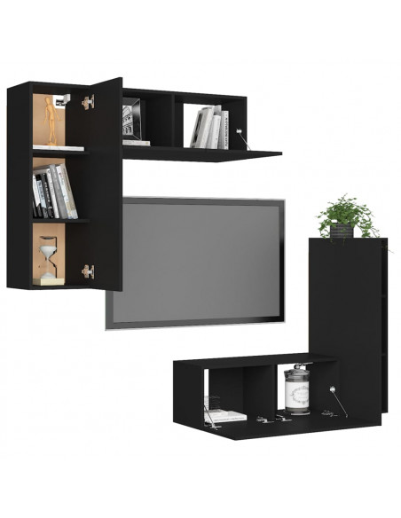 Set di Mobili Porta TV 4 pz Nero in Legno Multistrato