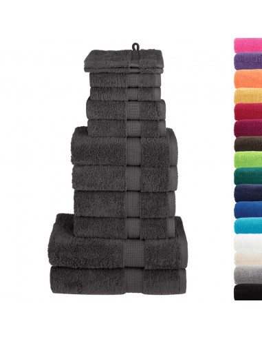 Set Asciugamani 12 pz Antracite 600 gsm 100% Cotone