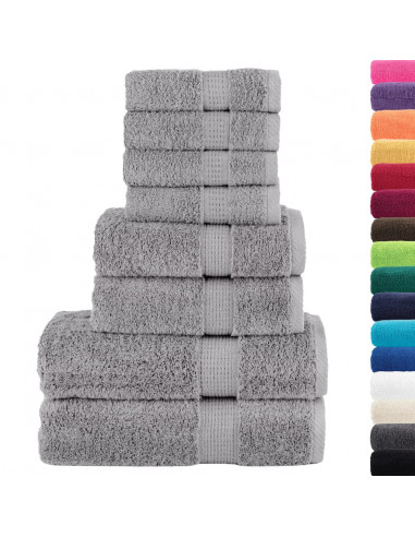 Set Asciugamani 8 pz Grigio 600 gsm 100% Cotone