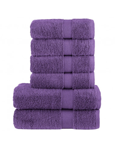 Set Asciugamani 6 pz Viola 600 gsm 100% Cotone