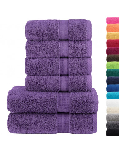 Set Asciugamani 6 pz Viola 600 gsm 100% Cotone