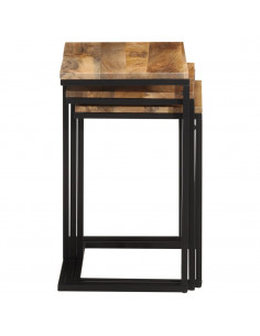 Tavolini a Incastro 3 pz in Legno Massello di Acacia 2