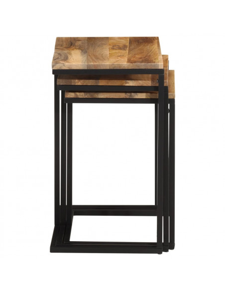 Tavolini a Incastro 3 pz in Legno Massello di Acacia