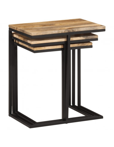 Tavolini a Incastro 3 pz in Legno Massello di Acacia