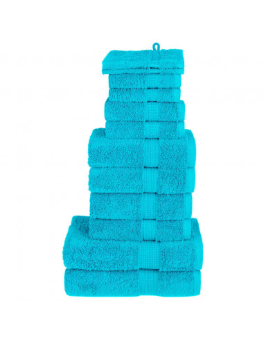 Set Asciugamani 12 pz Turchesi 600 gsm 100% Cotone